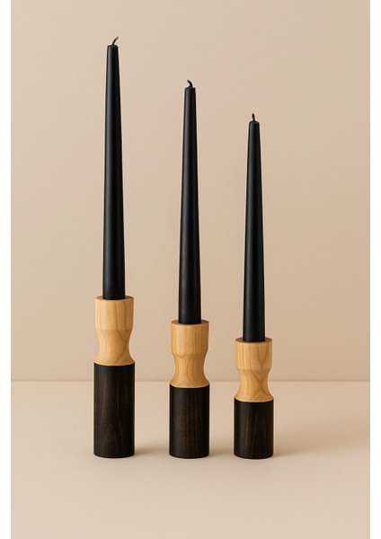 3’lü El Boyaması Siyah Detaylı Ahşap Şamdan Mumluk Seti – Mumlar Dahildir indirimleri