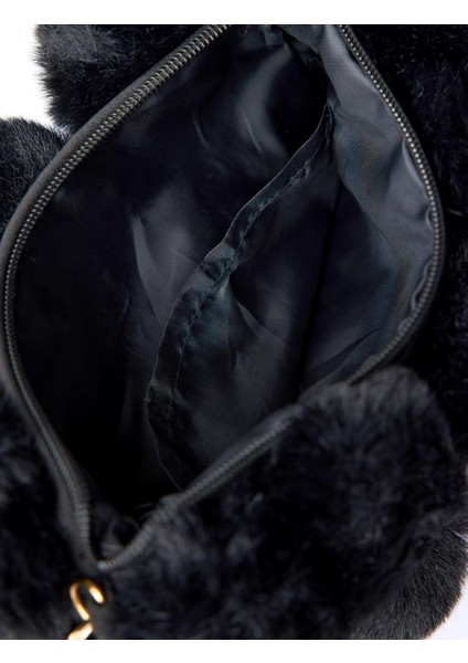 Siyah Metal Zincirli Peluş Omuz Çantası modelleri