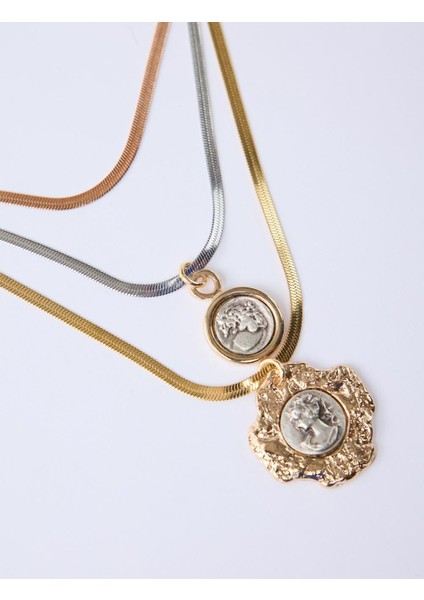 Altın Rengi Üçlü Italyan Zincirli Etnik Desenli Kolye fiyatları