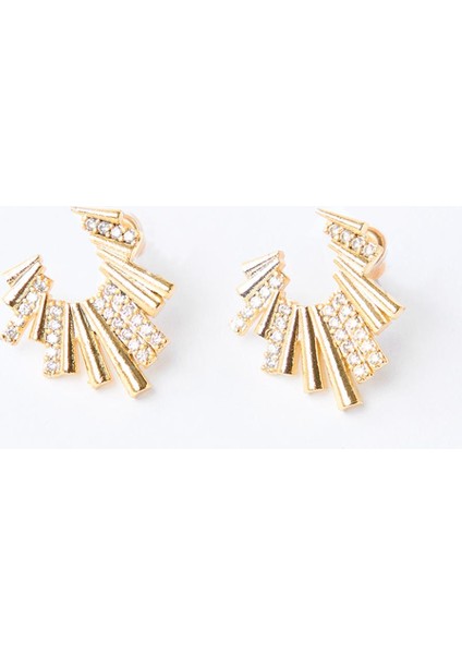 Altın Rengi Çizgi Formlu Işıltılı Küpe