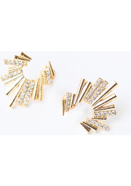 Altın Rengi Çizgi Formlu Işıltılı Küpe modelleri