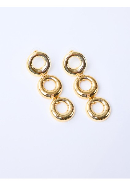 Altın Rengi Üçlü Oval Figürlü Sallanan Küpe