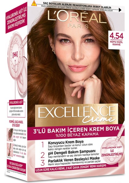 Excellence Creme 4.54 Koyu Kızıl Kahve Saç Boyası 3 Adet
