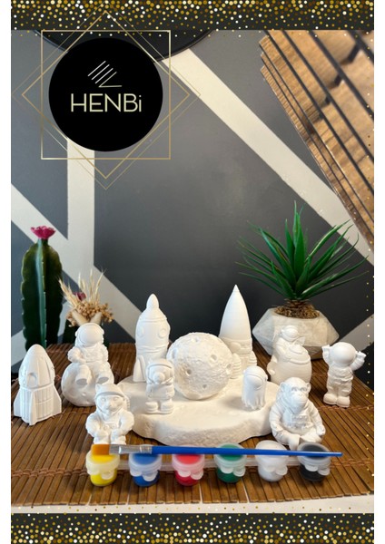 12 Adet (3d) Uzay Seti Taş Boyama Çocuk Gelişimi Figür Büst Taş Boyama Seti Etkinlik Astronot