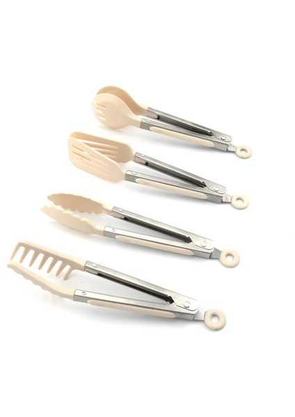 Silikon Başlı Metal Saplı Maşa Seti 4'lü