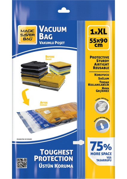 Vakumlu Saklama Poşeti Tekli Xl 55 x 90 cm 2 Adet