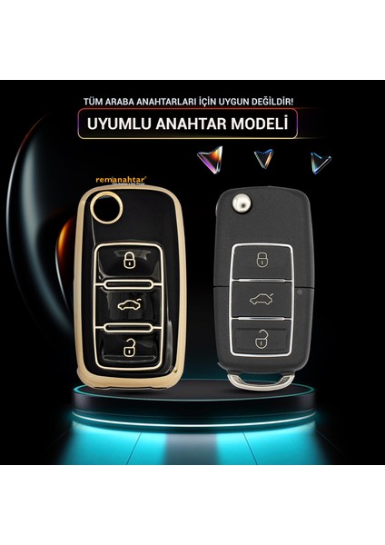 Jetta Golf5 Golf6 Beetle Polo Caddy 3 Buton Sustalı Nano Anahtar Kılıfı - Siyah fiyatları