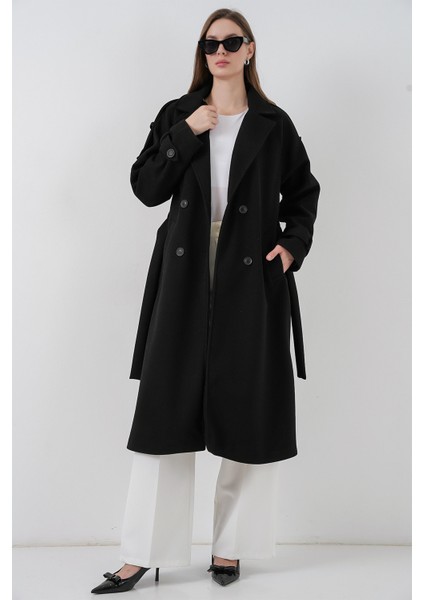 Kadın Kuşaklı Kaşe Kaban 9161 - Siyah fiyatları