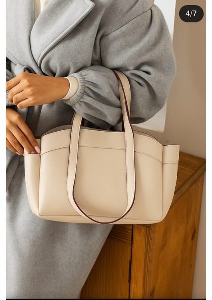 Kadın Krem Omuz ve Kol Çantası