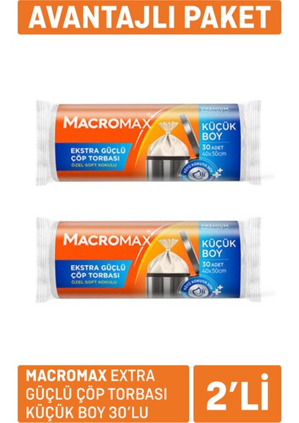 Macromax Extra Güçlü Çöp Torbası Küçük Boy 2 x 30'lu