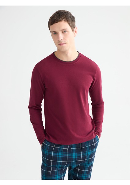 Yeni Sezon Bisiklet Yaka Uzun Kollu Erkek Pijama Üst