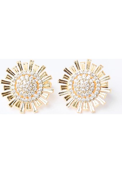 Altın Rengi Güneş Formlu Işıltılı Zarif Küpe