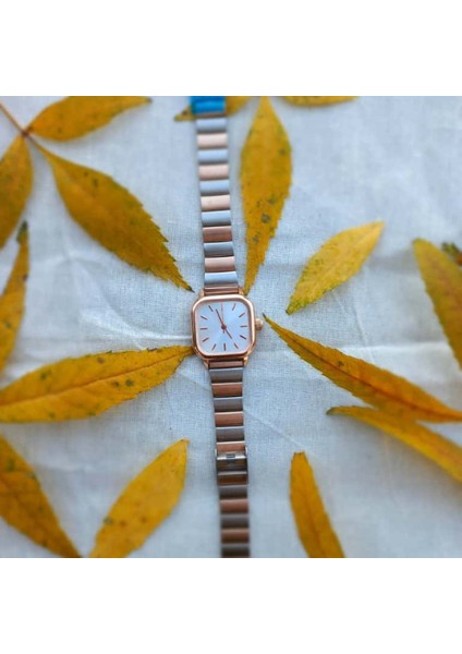 Quartz,Gümüş, Rose, Çift Renk, Metal Kordon, Vintage, Kare , Minimal Çelik, Kadın Kol Saati fırsatları
