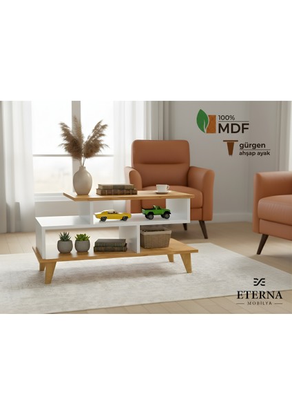 Asima Orta Sehpa | Beyaz- Çam | Tamamı Mdf | Ahşap Ayak | 92 cm fiyatları