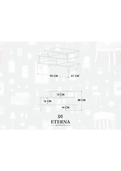 Asima Orta Sehpa | Beyaz- Çam | Tamamı Mdf | Ahşap Ayak | 92 cm modelleri