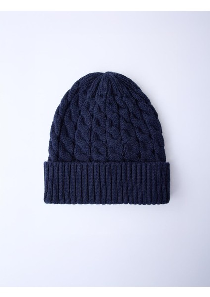 Lacivert Saç Örgü Desenli Bere