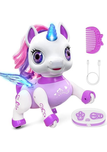 Oyuncak Uzaktan Kumandalı Robot Kedi ve Unicorn Ponny Oturup Kalkabilen Şarjlı LED Işıklı Sesli Dans Eden Toy Cat modelleri