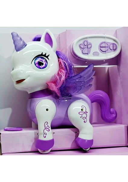 Oyuncak Uzaktan Kumandalı Robot Kedi ve Unicorn Ponny Oturup Kalkabilen Şarjlı LED Işıklı Sesli Dans Eden Toy Cat