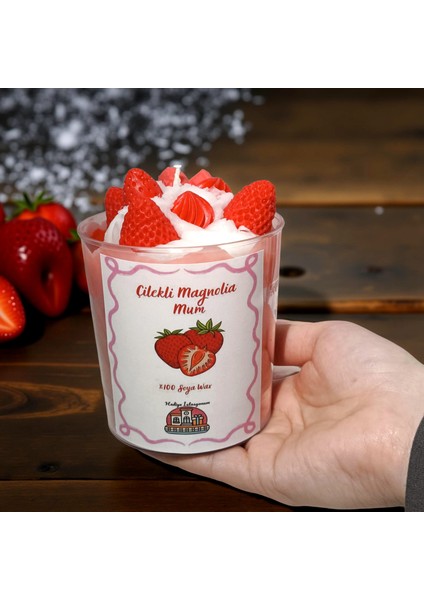 Çilekli Magnolia Mum – El Yapımı Soya Wax Kokulu Dekoratif Mum (Tatlı Çilek Kokusu) modelleri