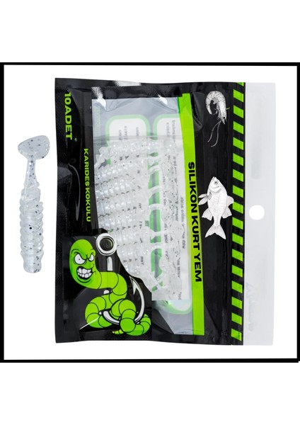 Uyguna-Yakala 1,5g 45MM -10 Adet silikon Kurt Yem uv Silikon - Karides Kokulu-Simli Beyaz -1002-UW