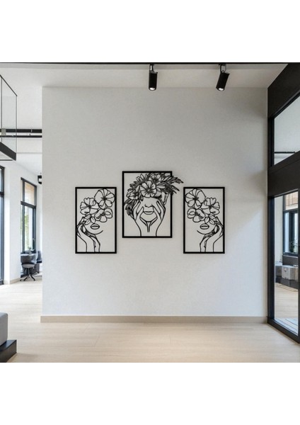 3 Parça Metal Duvar Dekoru – Kadın Silueti Çiçekli Tablo Modern Ev Ofis Dekorasyonu fırsatları