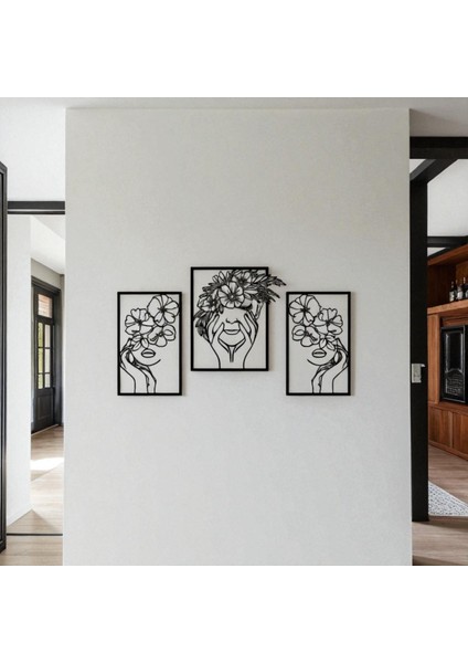 3 Parça Metal Duvar Dekoru – Kadın Silueti Çiçekli Tablo Modern Ev Ofis Dekorasyonu indirimleri