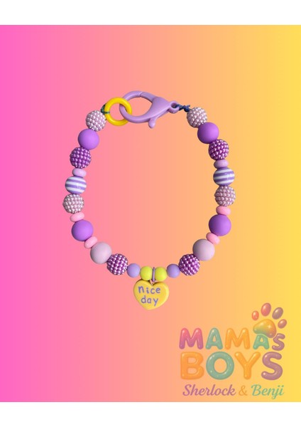 Mor ve Sarı Sevimli Köpek Kolyesi/tasması