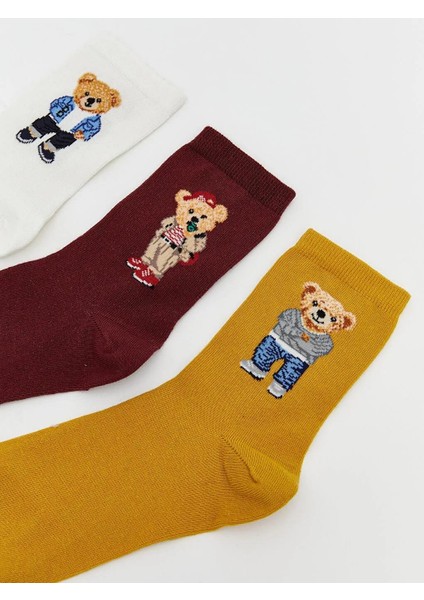 Ayı Teddy Baskılı Kadın Soket Çorap 5'li (W5) fiyatları