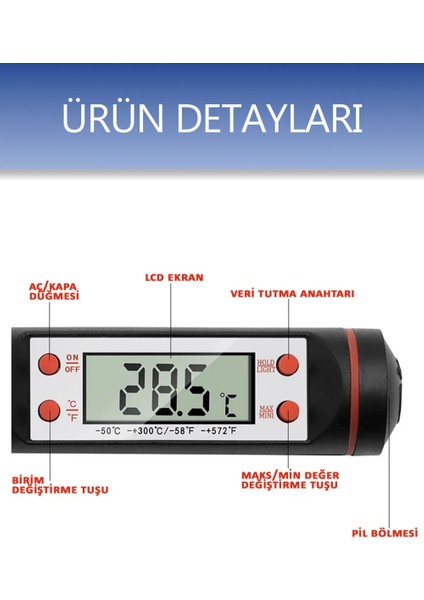Gıda Termometresi Dijital -50°c / +300°C Aralığı – Yemek, Et, Sıvı ve Bebek Maması Isı Ölçer modelleri