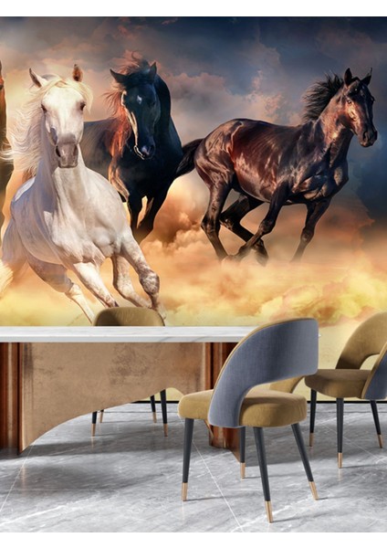 3D Koşan Atlar Desenli Isı ve Ses Yalıtımlı Sağlıklı Tekstil Duvar Kağıdı fiyatları