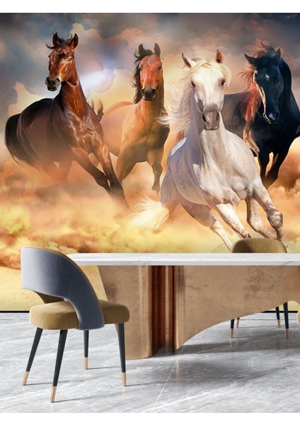 3D Koşan Atlar Desenli Isı ve Ses Yalıtımlı Sağlıklı Tekstil Duvar Kağıdı modelleri