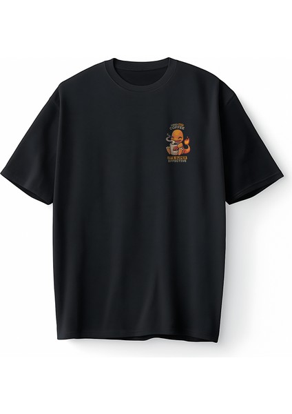 Pokemon Charizard Çalizart Used Hot Coffee Oversize Unisex Tişört T-Shirt
