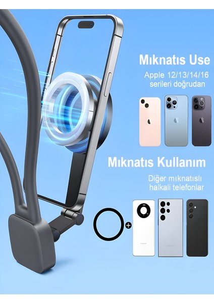 360° Ayarlanabilir N52 Mıknatıslı Magsafe Boyun Askılı Telefon Tutucu | Eller Serbest Kullanım fırsatları