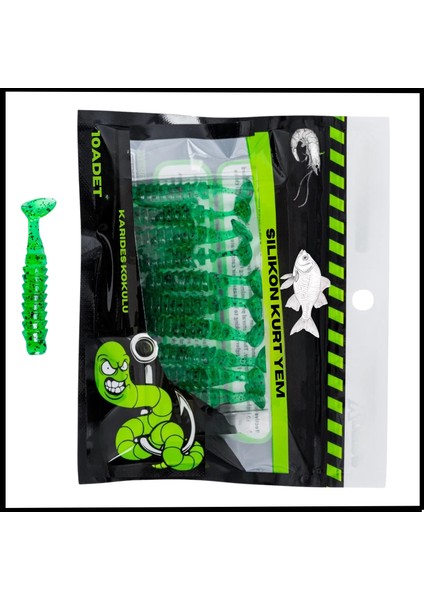 Uyguna-Yakala 1,5g 45MM -10 Adet silikon Kurt Yem uv Silikon - Karides Kokulu-Yeşil -1002-CG