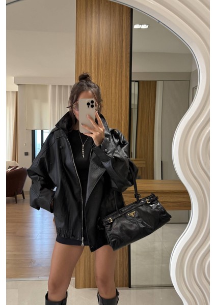 Siyah Oversize Deri Ceket indirimleri