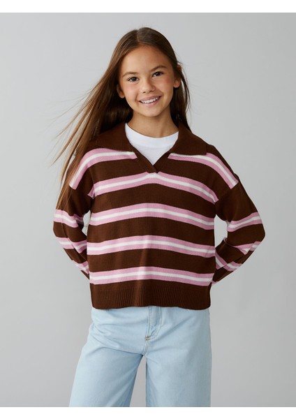 Yeni Sezon Polo Yaka Kız Çocuk Triko Kazak