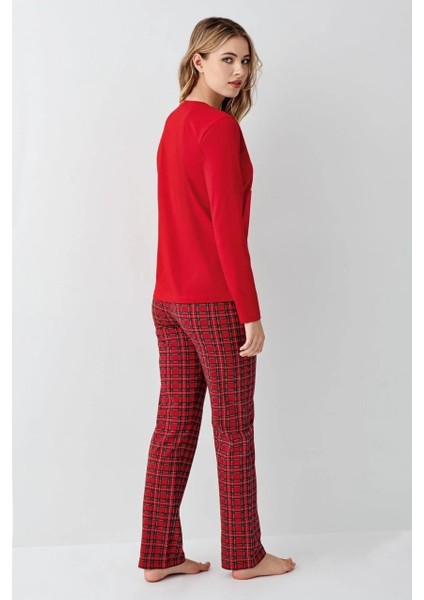 Anne Kız %100 Pamuklu Kırmızı Uzun Kollu Pijama Takımı 3512 (Pijamaları Ayrı Ayrı Sepete Ekleyiniz)