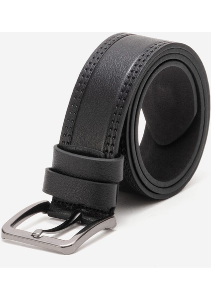 Hakiki Deri 4.5 cm Erkek Dikişli Spor Kemer 520 Siyah