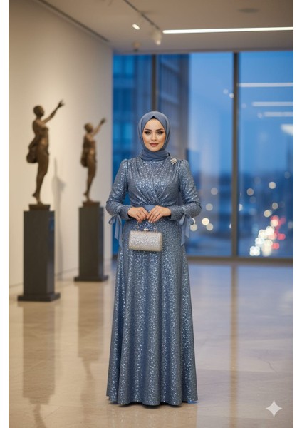 Göğsü Drapeli Tesettür Abiye