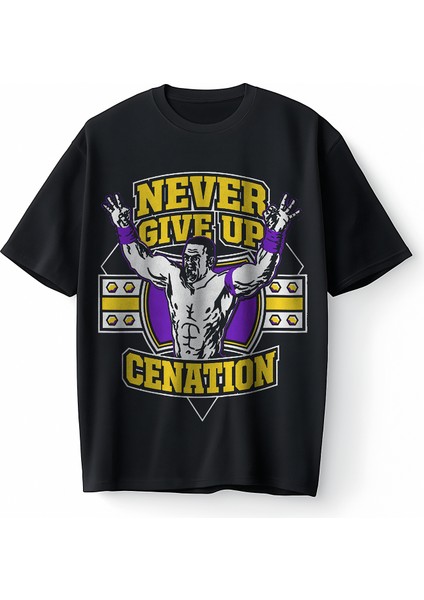 John Cena Never Give Up Motivasyon Oversize Unisex Tişört T-Shirt