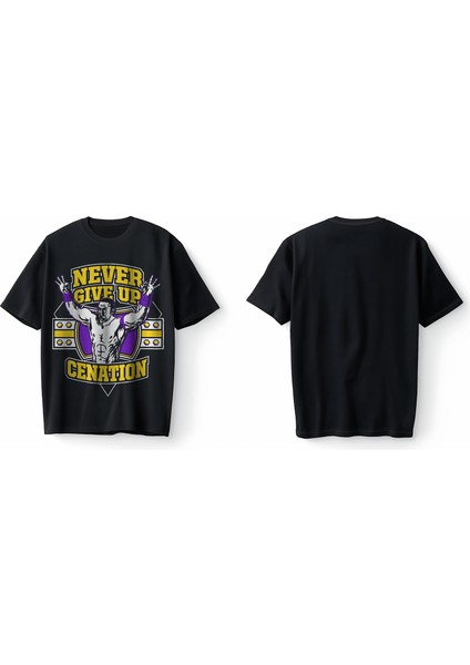 John Cena Never Give Up Motivasyon Oversize Unisex Tişört T-Shirt modelleri