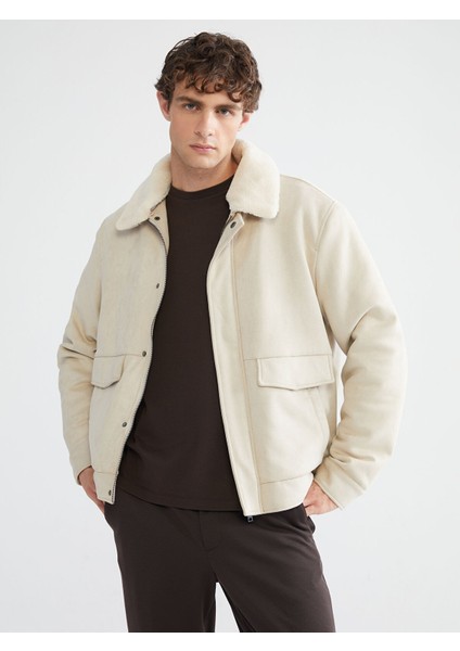 Yeni Sezon Standart Kalıp Kürk Yaka Süet Erkek Mont