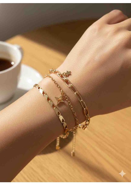 ​✨ Trend Zincir Kombin Bileklik Seti | Gold Minimalist Takı Serisi