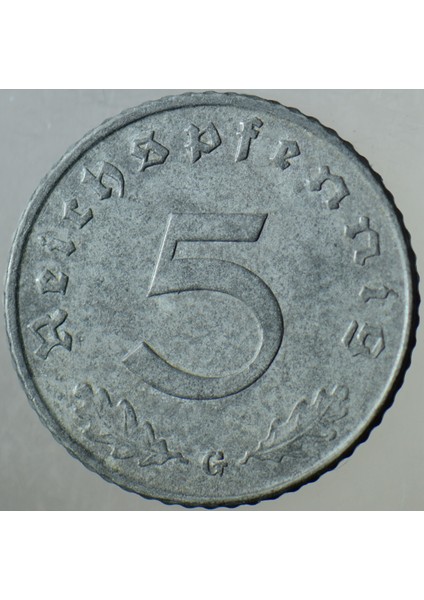 Almanya 5 Pfennig 1940 G. Ikinci Dünya Savaşı Nazi Dönemi. Gamalı Haç. Çinko. fiyatları