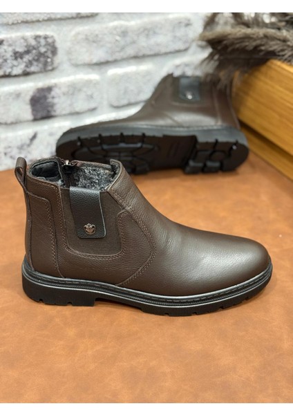 Hakiki Deri Büyük Numara Ortopedik Kürklü Erkek Bot