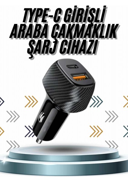 Hızlı Oto Şarj Cihazı 38W Çift Girişli Hızlı Şarj Oto Çakmaklık Type-C