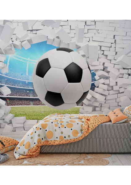 3 Boyutlu Futbol Topları Desenli Isı ve Ses Yalıtımlı Sağlıklı Tekstil Duvar Kağıdı