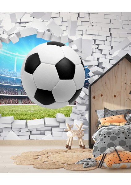 3 Boyutlu Futbol Topları Desenli Isı ve Ses Yalıtımlı Sağlıklı Tekstil Duvar Kağıdı fiyatları