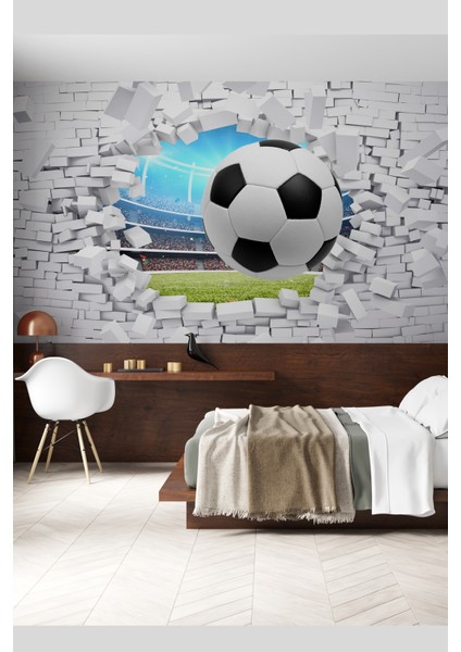 3 Boyutlu Futbol Topları Desenli Isı ve Ses Yalıtımlı Sağlıklı Tekstil Duvar Kağıdı modelleri