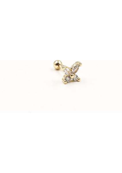 Işıltılı Kelebek Desenli Zirkon Tragus Piercing – Gold | Anti Alerjik, Rengi Solmaz